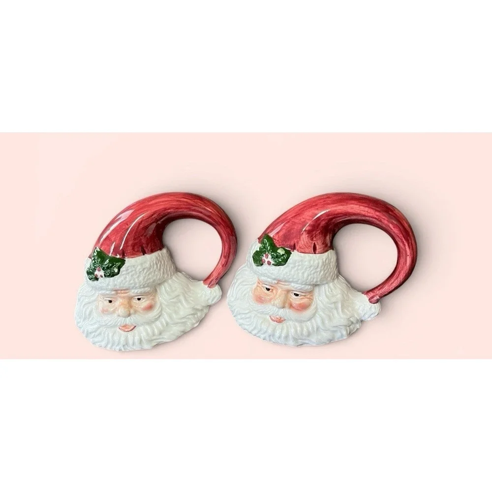 Holly Tree 2 Santa Claus Figurines Christmas Holiday Holly‎ Jolly Merry Vintage